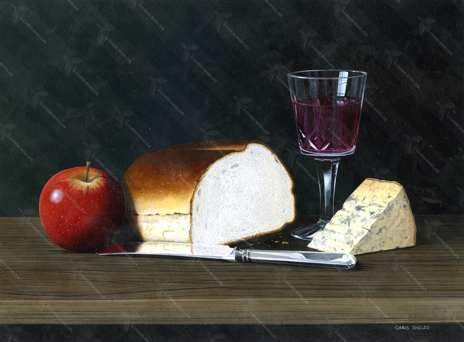 Illustration of Still Life - Bread & Wine. (#0677)