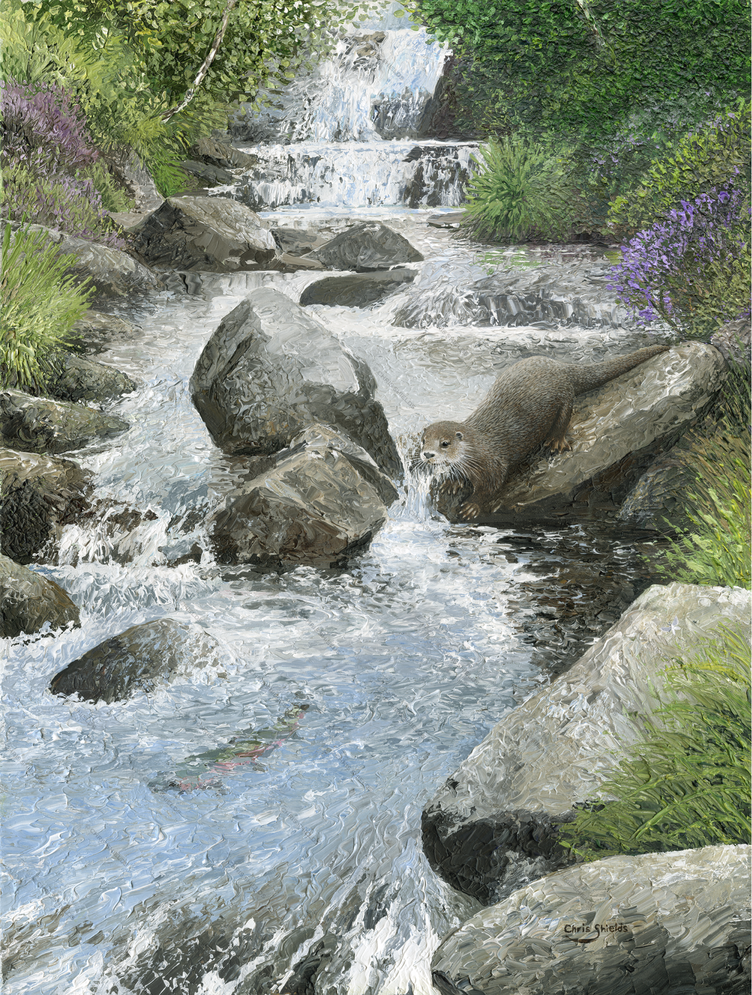 Painting of Trout Fishing Otter